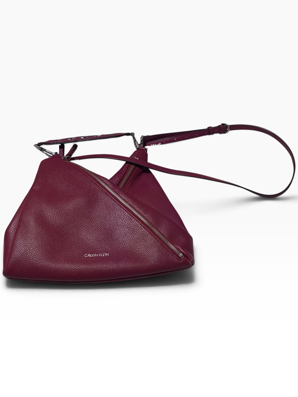 🍷 Calvin Klein Burgundy Crossbody Bag with Zipper Detail